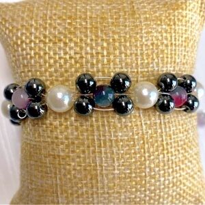 Handmade hematite , jasper wired  with silver plated wire bracelet. New